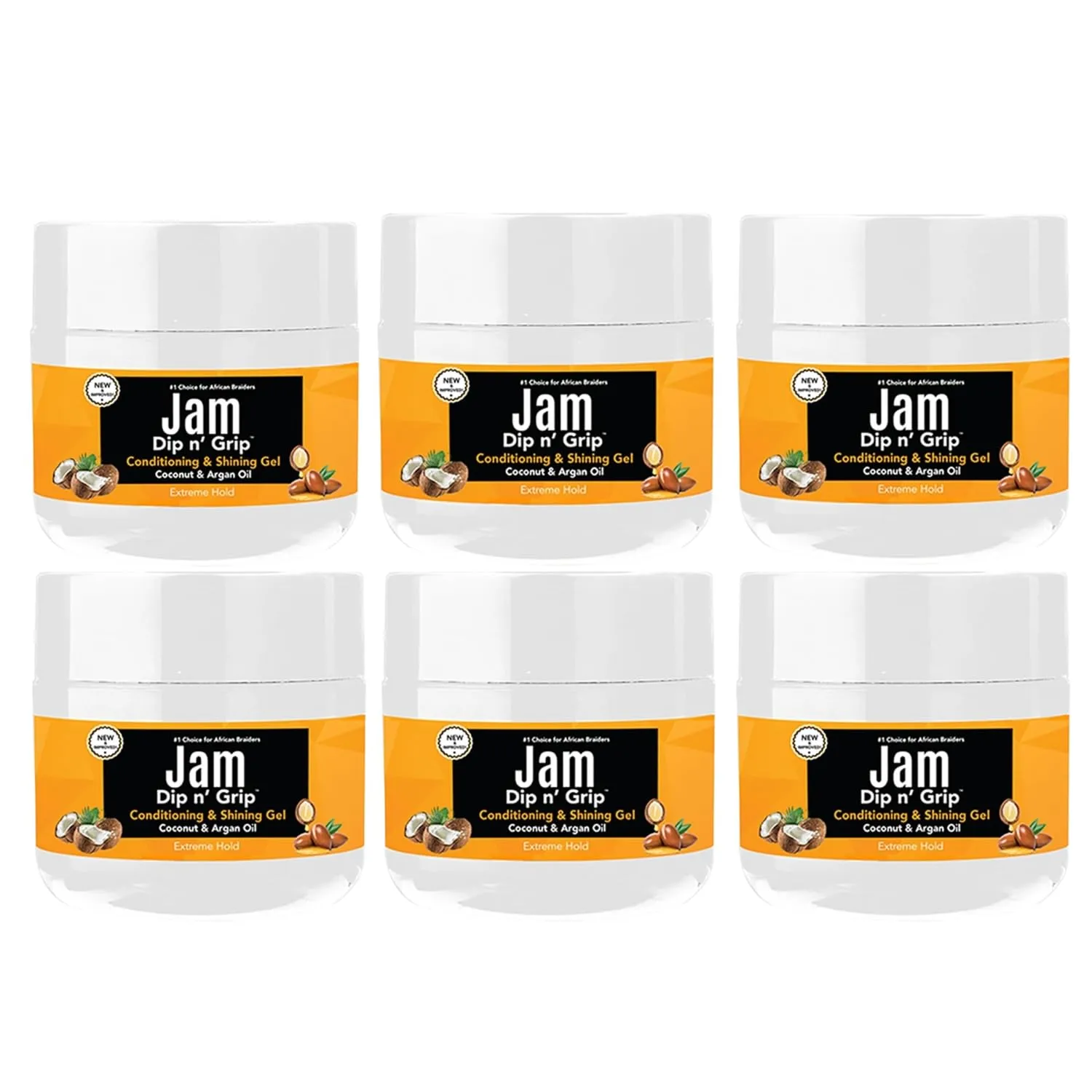 Jam Hair Gel – Extreme Hold & High Shine with Argan & Coconut Oil – 2oz, 6-Pack – Anti-Frizz Styling Gel for All Hair Types – Curls, Braids & Updos