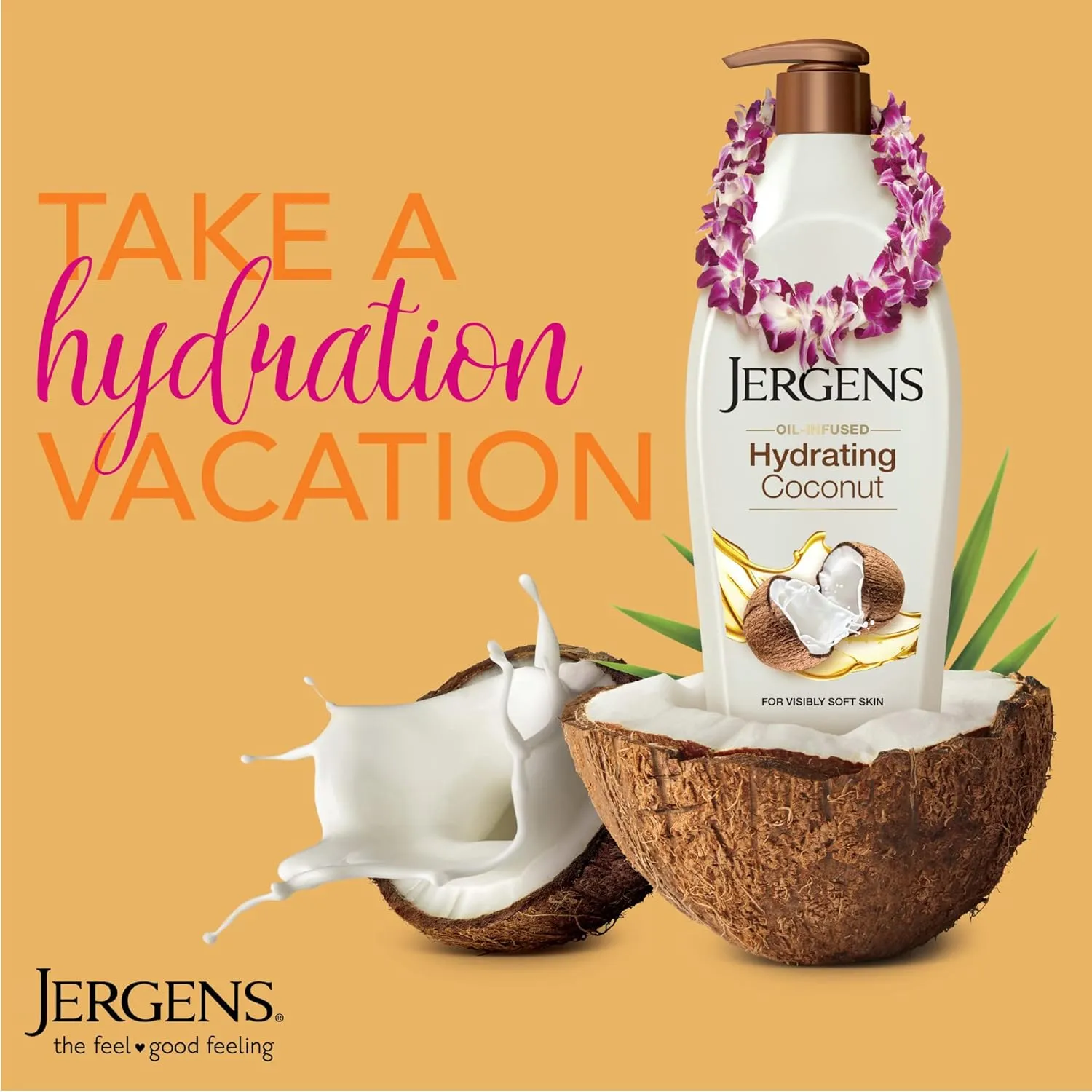 Jergens Hydrating Coconut Body Lotion, Hand and Body Moisturizer, Infused with Coconut Oil, Hydrates Dry Skin Instantly, Dermatologist Tested, 16.8 oz, Pack of 3