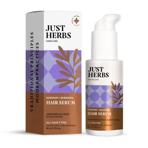 Just-Herbs Hair Serum with Rosemary & Bhringraj – Natural Ayurvedic Hair Care for Smooth, Silky-Looking Hair – Paraben & Silicone Free – 80ml (2.71 fl oz)