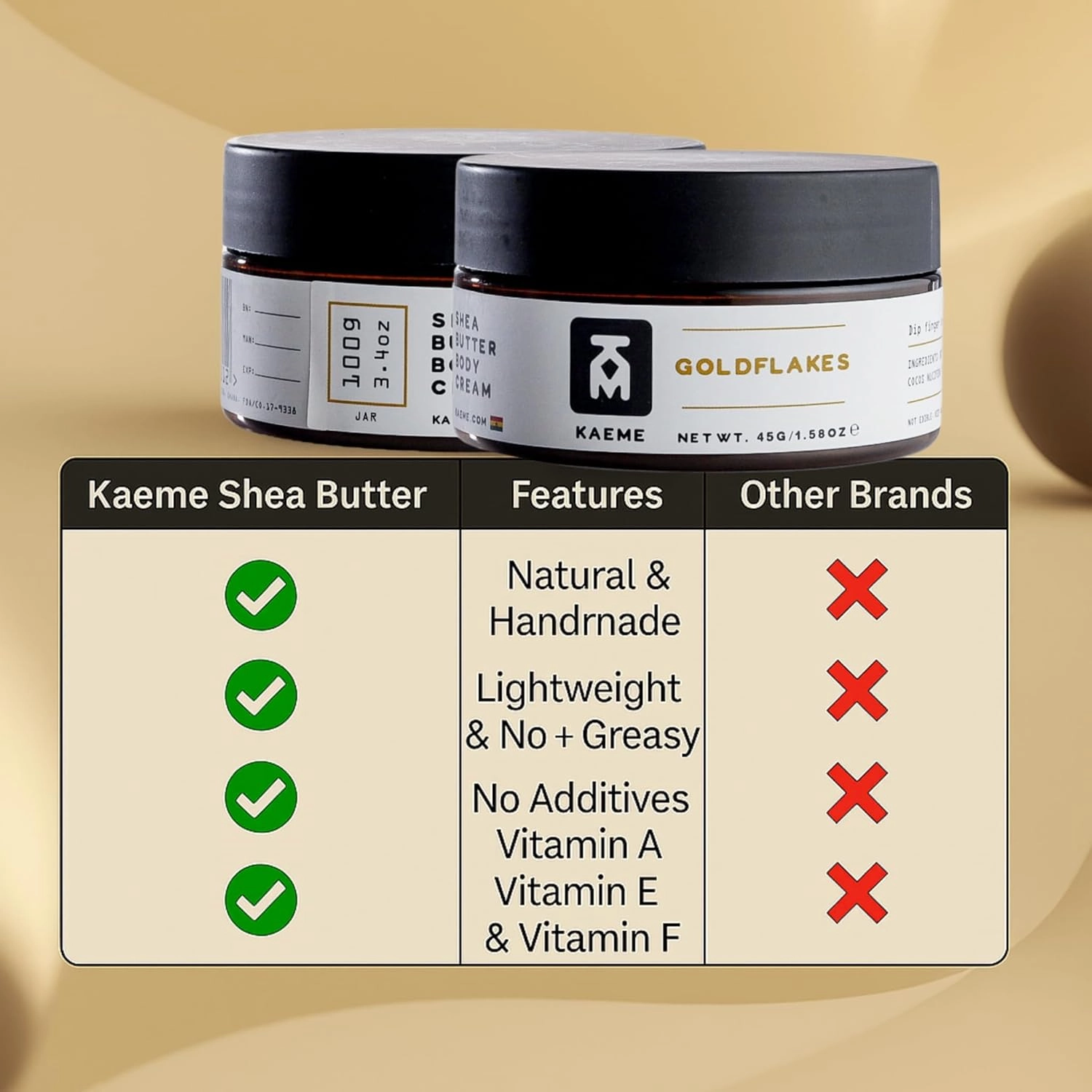 kAEME Goldflakes African shea butter Made from Raw organic pure unrefined moisturizer cream with Natural Coconut Oil for deep hydration skin hair scalp DIY shea body butter (3.4oz/100g jar)