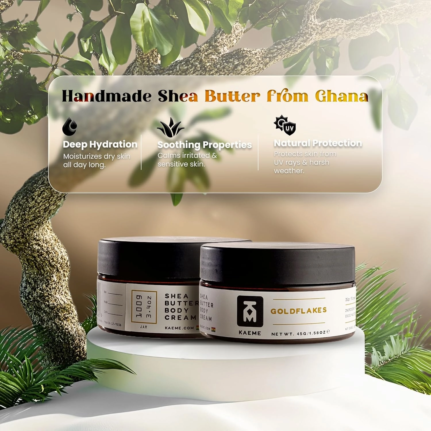 kAEME Goldflakes African shea butter Made from Raw organic pure unrefined moisturizer cream with Natural Coconut Oil for deep hydration skin hair scalp DIY shea body butter (3.4oz/100g jar)