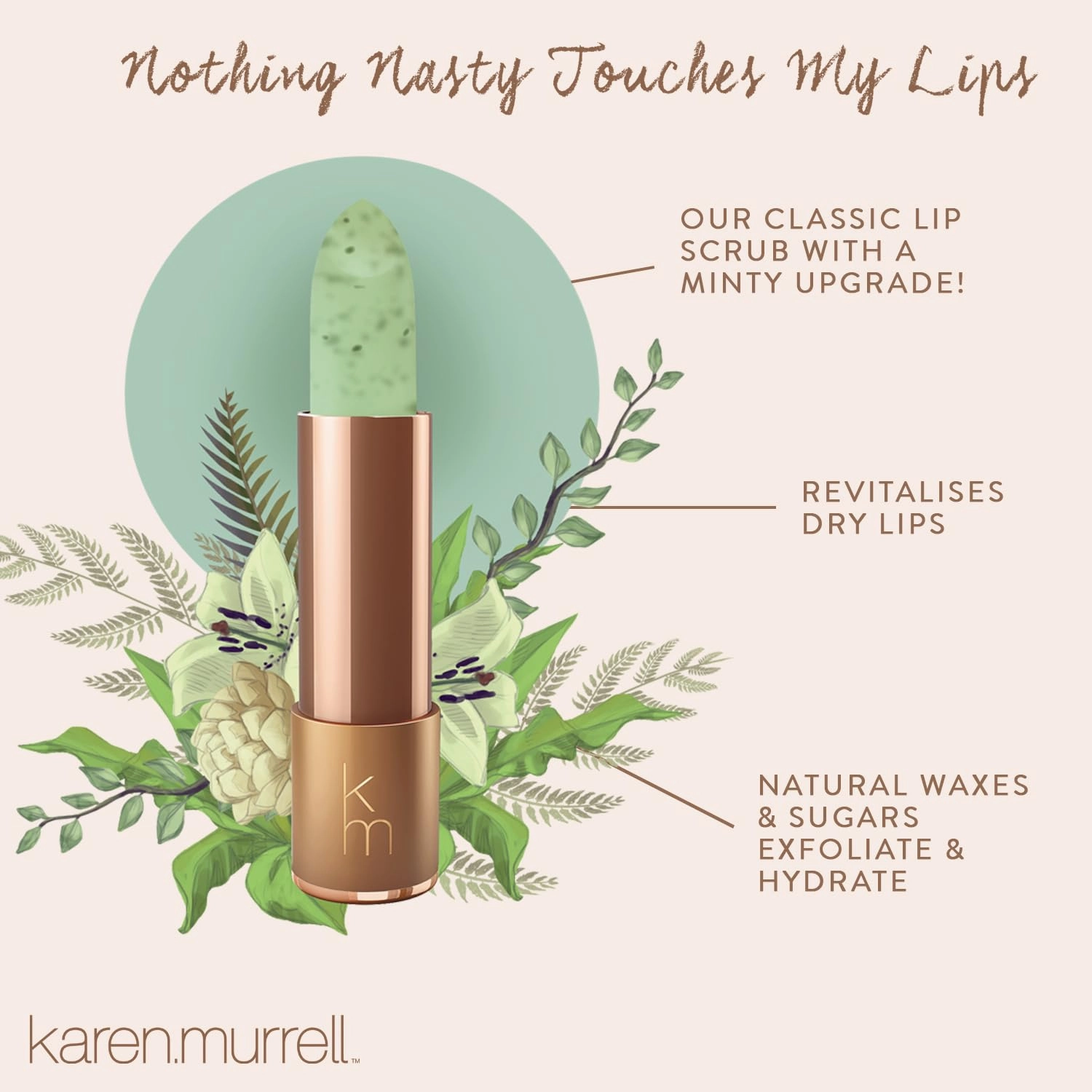 Karen Murrell Natural Lipstick - Lip Scrub Exfoliator - 41 Mint - 100% Natural Lip Scrub, Cruelty Free, Made In Australia