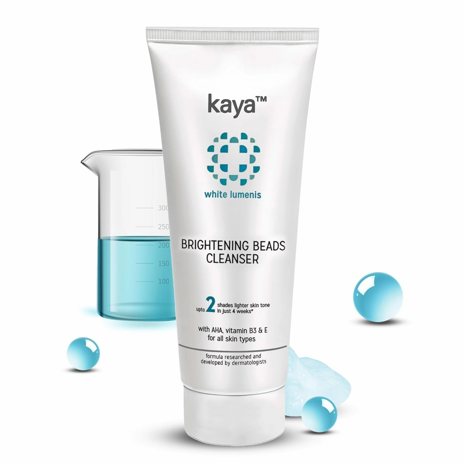 Kaya Brightening Beads Face Wash with AHA, Niacinamide & Vitamin E | Dermatologist-Developed Daily Exfoliating Cleanser for Glowing, Even Skin Tone & Hydrated Skin | 22 Years Expertise | 100ml