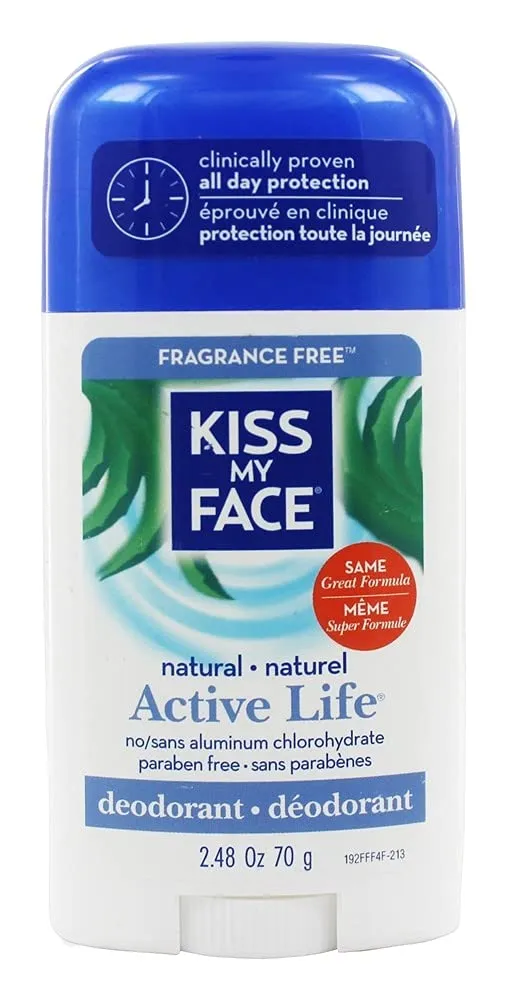 Kiss My Face Active Life Fragrance Free Deodorant - Aluminum Free Deodorant For Women And Men - With Added Grapefruit Seed Extract, Rosemary And Sage - 2.48 Oz Stick, 1 Pack