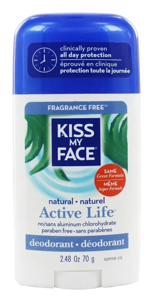 Kiss My Face Active Life Fragrance Free Deodorant - Aluminum Free Deodorant For Women And Men - With Added Grapefruit Seed Extract, Rosemary And Sage - 2.48 Oz Stick, 1 Pack