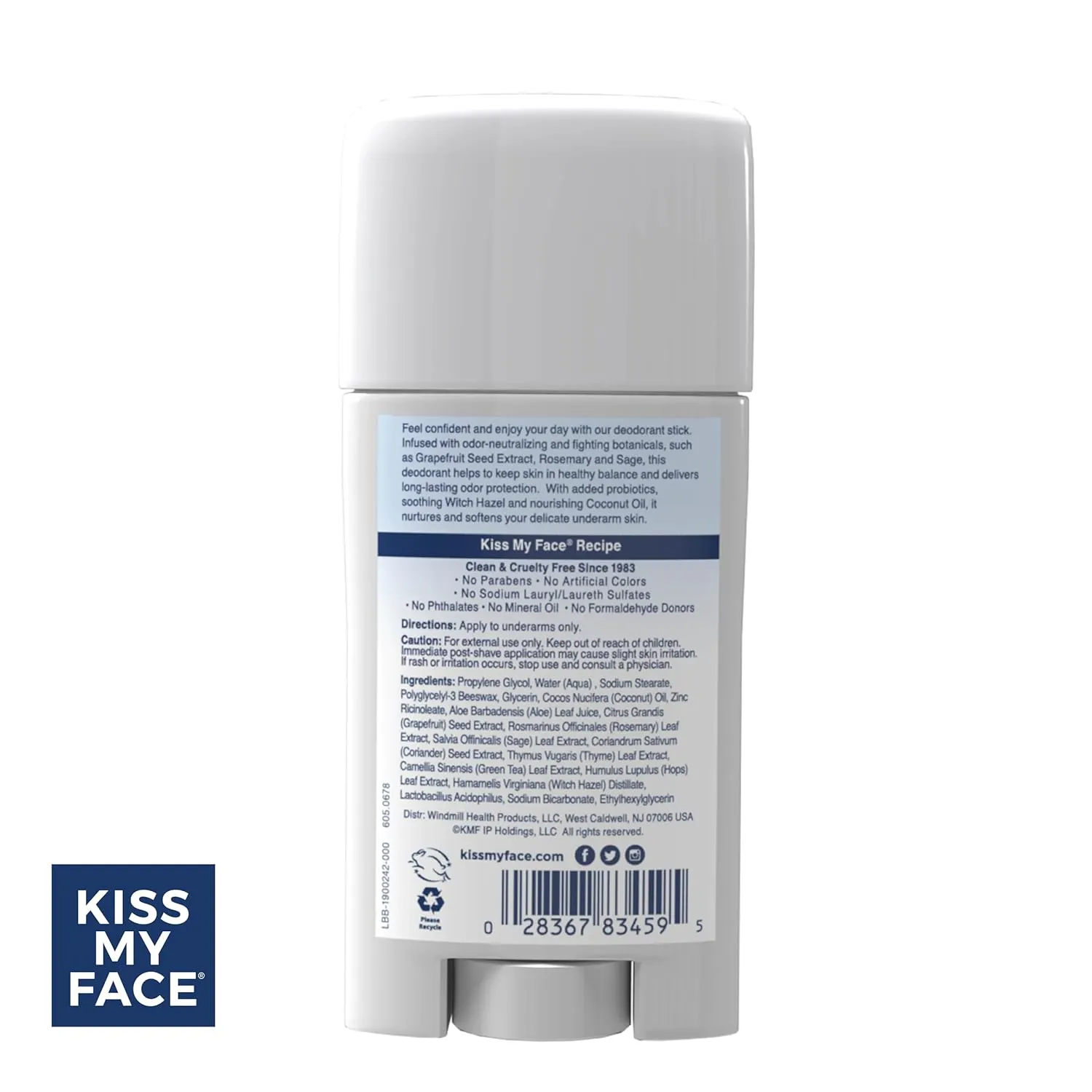 Kiss My Face Active Life Fragrance Free Deodorant, Aluminum Free Deodorant For Women And Men, With Added Grapefruit Seed Extract, Rosemary And Sage, 2.48 Oz Stick, 6 Pack