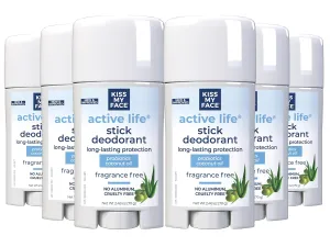 Kiss My Face Active Life Fragrance Free Deodorant, Aluminum Free Deodorant For Women And Men, With Added Grapefruit Seed Extract, Rosemary And Sage, 2.48 Oz Stick, 6 Pack