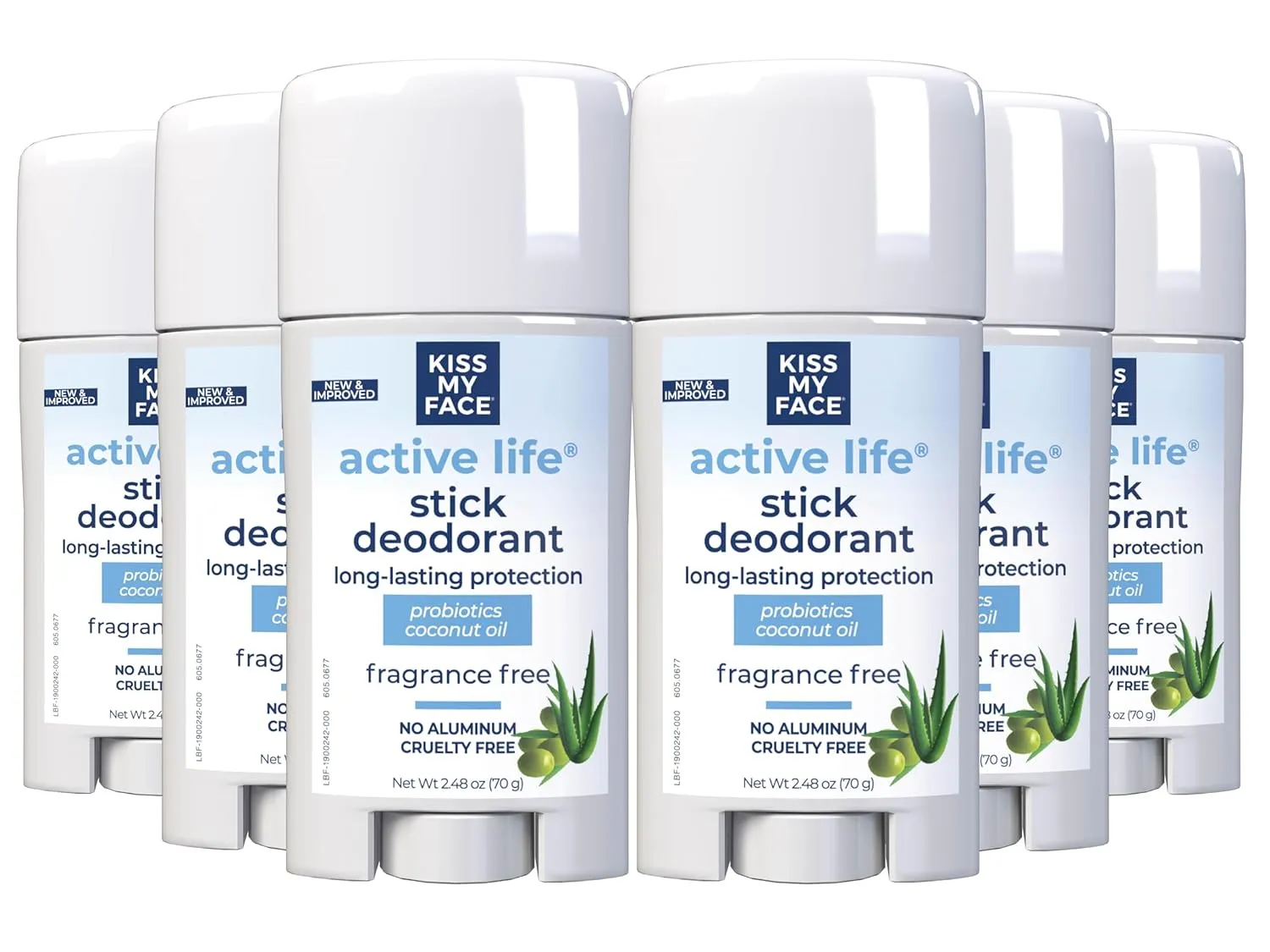 Kiss My Face Active Life Fragrance Free Deodorant, Aluminum Free Deodorant For Women And Men, With Added Grapefruit Seed Extract, Rosemary And Sage, 2.48 Oz Stick, 6 Pack