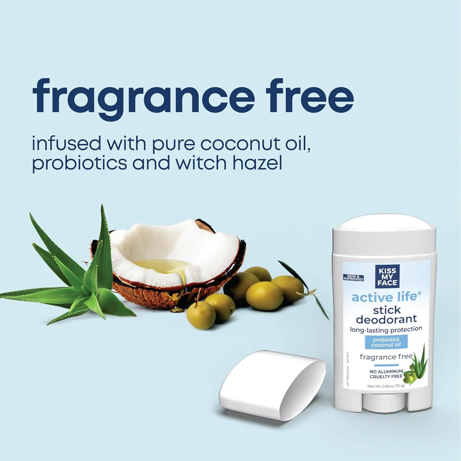 Kiss My Face Active Life Fragrance Free Deodorant, Aluminum Free Deodorant For Women And Men, With Added Grapefruit Seed Extract, Rosemary And Sage, 2.48 Oz Stick, 6 Pack