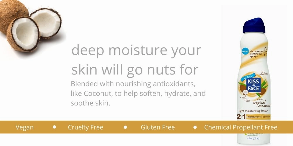 Kiss My Face Moisturizing Spray Lotion, Tropical Coconut Oil Light Moisturizer, 6 oz