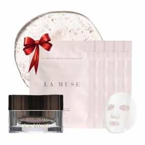 LA MUSE Anti-Aging & Repair Skincare Duo | Bio-Cellulose Mask (5ea) for Deep Hydration | Royal Comfort Cream for Slow-Aging, Skin Illuminating, Soothing Benefits for a Youthful, Radiant Complexion