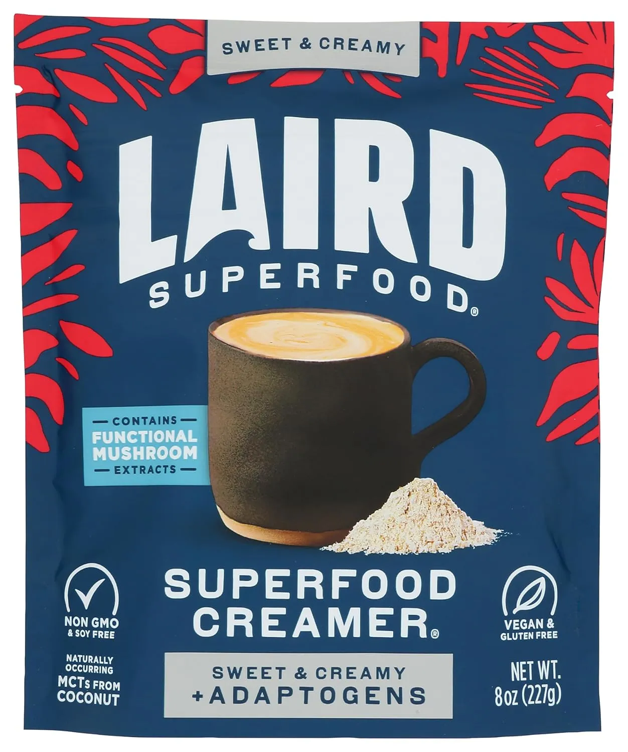 Laird Superfood Non-Dairy Coconut Powder Creamer - Sweet & Creamy   Adaptogens - Superfood Creamer with Functional Mushrooms - Non-GMO, Vegan, 8 oz. Bag, Pack of 1