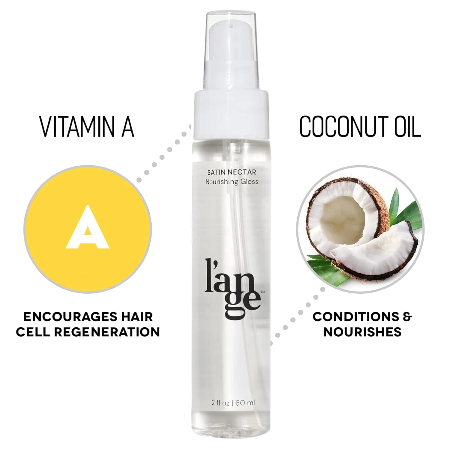 L'ANGE HAIR Satin Néctar Nourishing Gloss | Hair Serum for All Hair Types | Smoothing Serum with Antioxidants and Vitamins | Salon Hair Spray for Blowouts | Anti Frizz Hair Serum (2 Fl Oz)