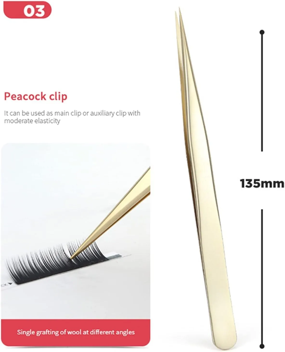 Lash Tweezers False Eyelash Tweezers Stainless Steel Super Hard Tweezers High Precision Anti-Static Eyelash Extension Tool (Color : Gold, Size : 03) (Gold 1)