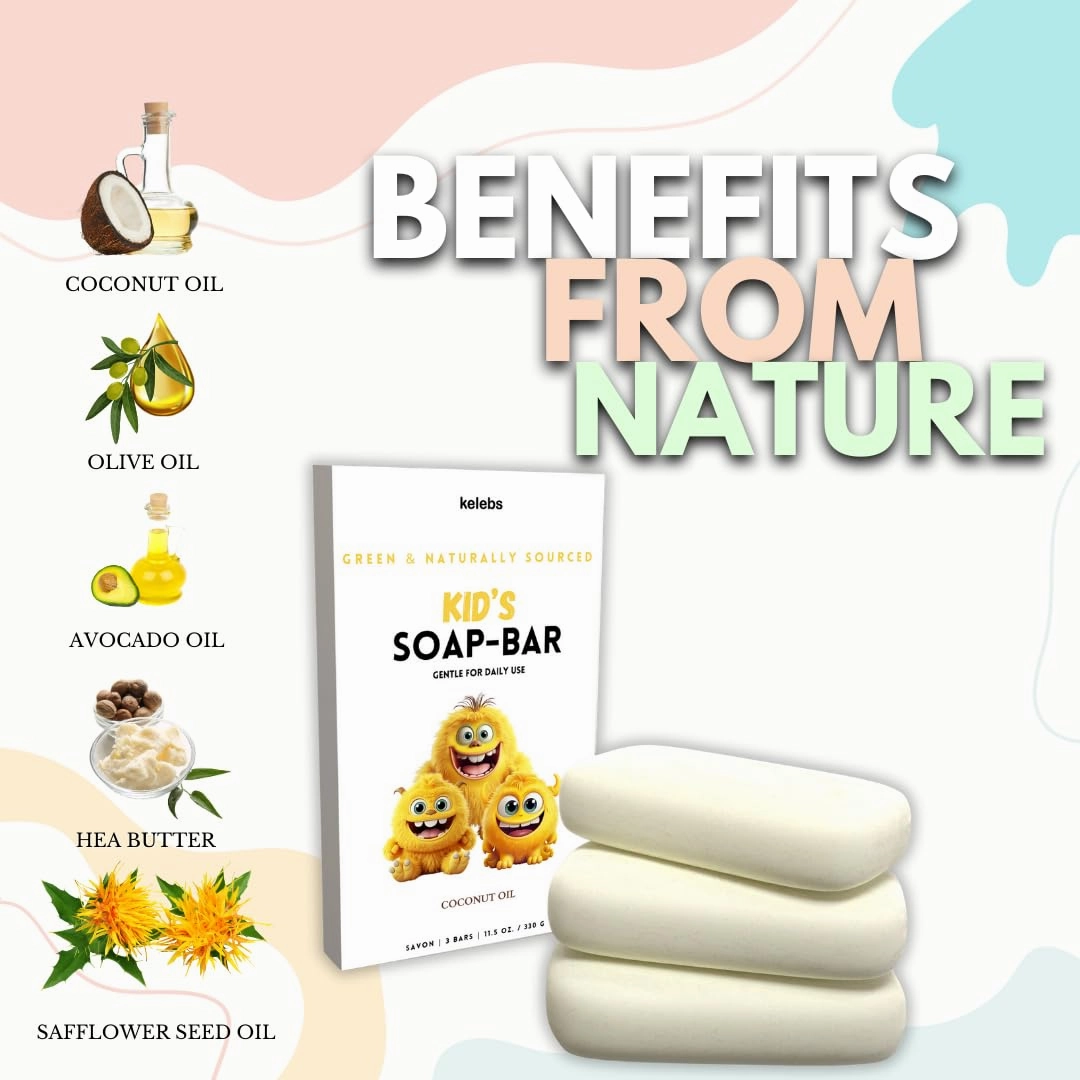 Lather Kids Soap Bar Body Wash and Apply to Sensitive Skin – Hypoallergenic and Gentle, Soothing Dryness, Eczema, and Psoriasis – Let the Natural Coconut Moisture Hydrate and Soothe. 9-Bar Pack.