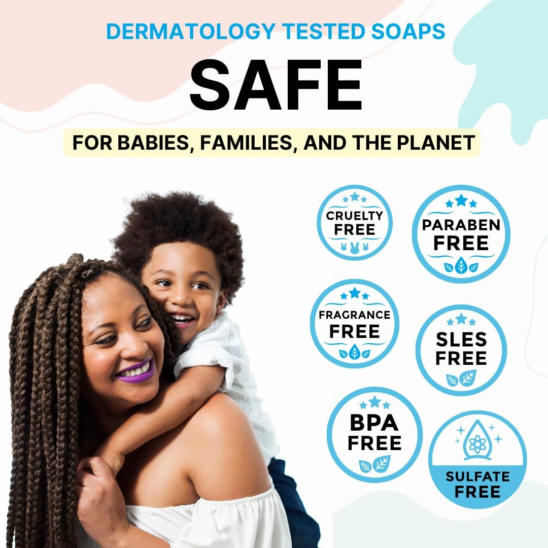 Lather Kids Soap Bar Body Wash and Apply to Sensitive Skin – Hypoallergenic and Gentle, Soothing Dryness, Eczema, and Psoriasis – Let the Natural Coconut Moisture Hydrate and Soothe. 9-Bar Pack.