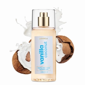 LAVANILA Vanilla Coconut Healthy Hair   Body Perfume Mist, 5 Fl Oz - Sweet & Tropical Fragrance Spray Formulated with Jojoba Oil, Madagascar Vanilla, Coconut, Tahitian Tiare Flower