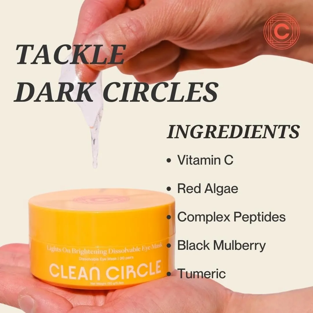 Lights On Brightening Dissolvable Eye Mask Infused with Red Algae, Vitamin C, Peptides, and Black Mulberry - Under Eye Patches for Wrinkles, Dark Circles, Puffiness, and Signs of Aging