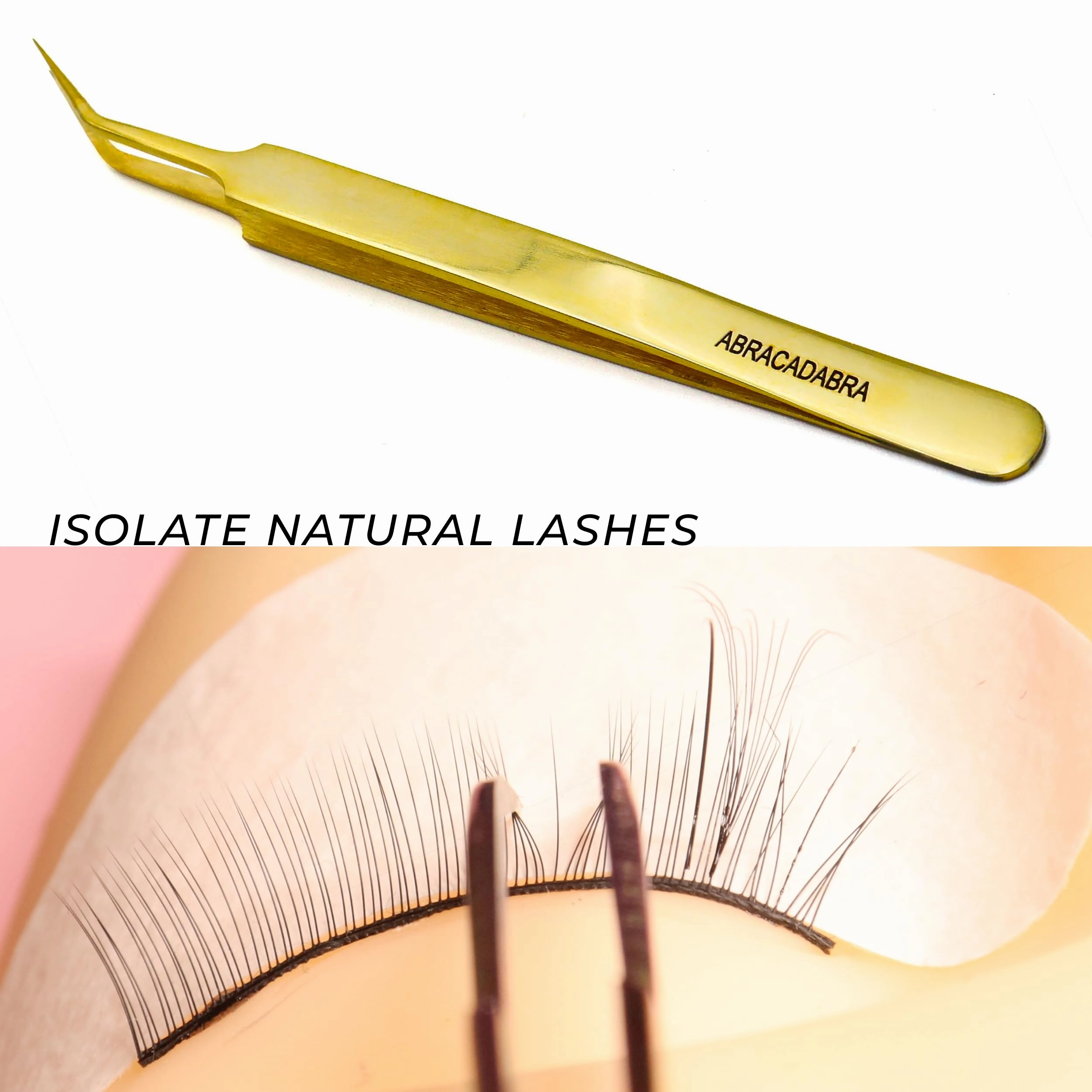 LLBA Lash Tweezer Professional Volume False Lash Application Tool | Multi Shapes & Purposes Tweezers | Non-Slip Grip Tweezers for Volume, Isolation & Classic Lashes (Gold, Abracadabra Isolation)