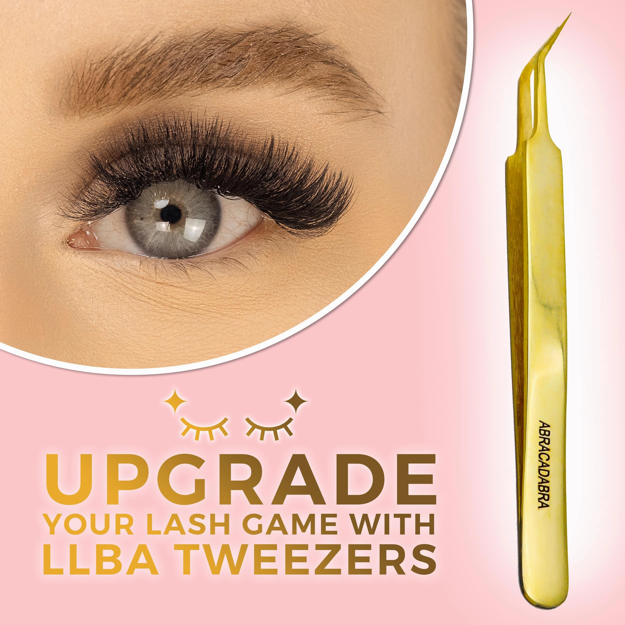 LLBA Lash Tweezer Professional Volume False Lash Application Tool | Multi Shapes & Purposes Tweezers | Non-Slip Grip Tweezers for Volume, Isolation & Classic Lashes (Gold, Abracadabra Isolation)