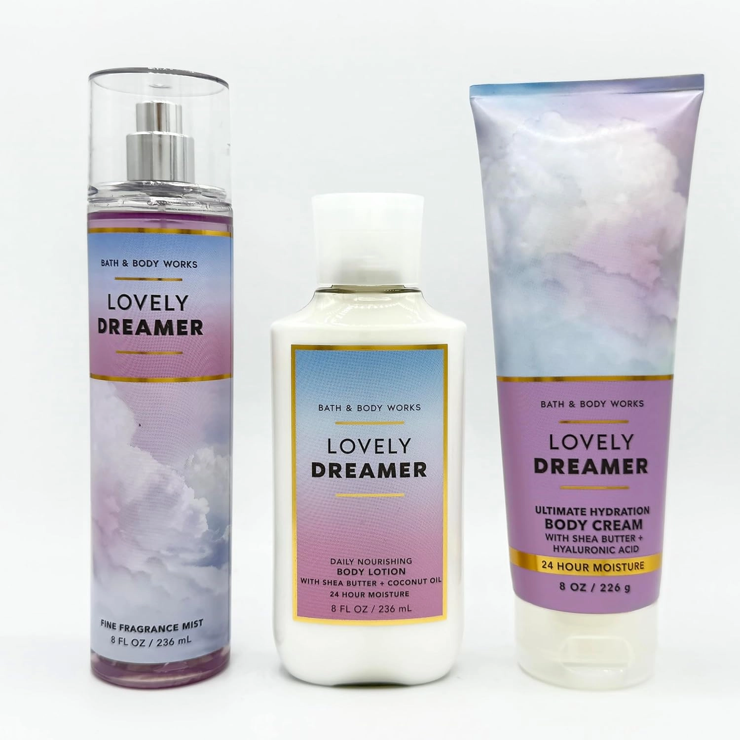 Lovely Dreamer 3-Piece Bath Bundle | Fine Fragrance Mist, Daily Nourishing Body Lotion and Ultimate Hydration Body Cream