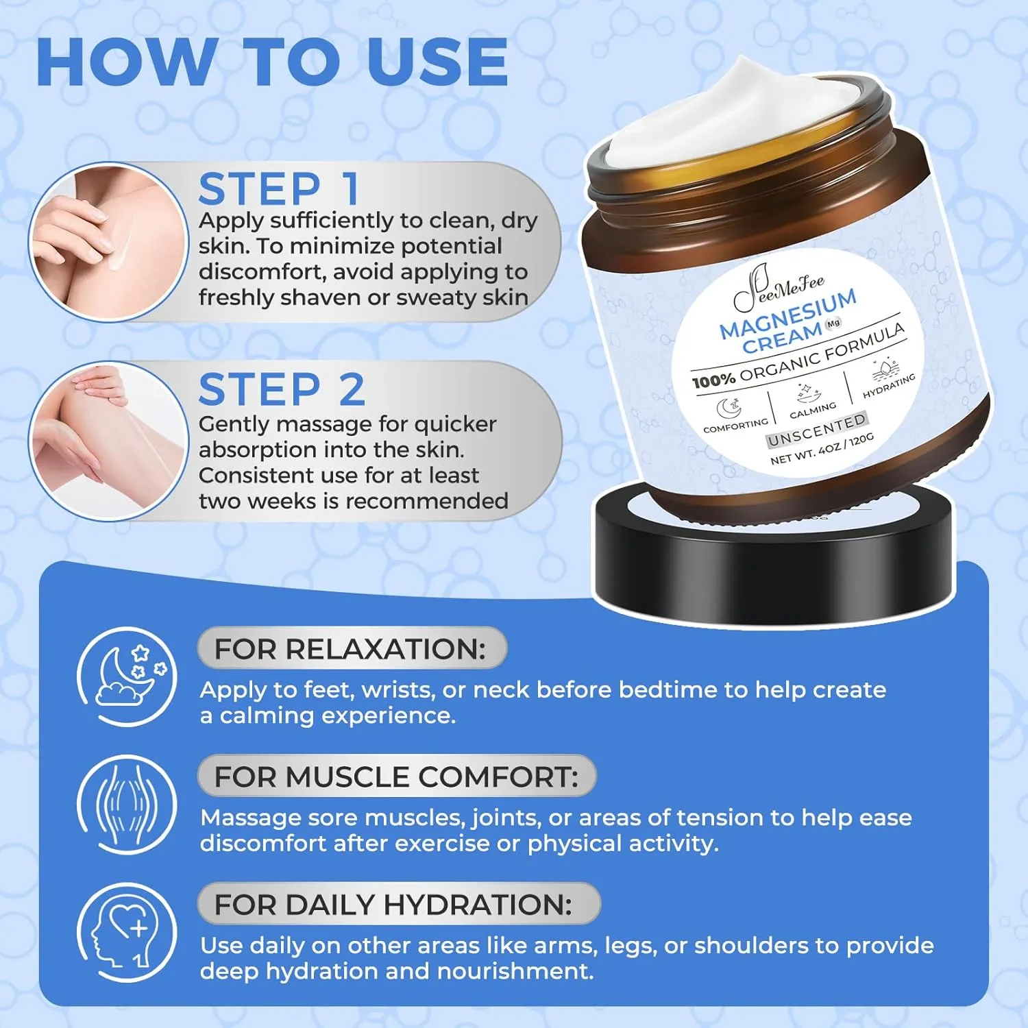 Magnesium Lotion for Sleep, Natural Magnesium Cream for Leg Cramps, Magnesium Butter with Coconut Oil, Shea Butter, Vitamin E, Safe for Kids, Unscented 4 oz