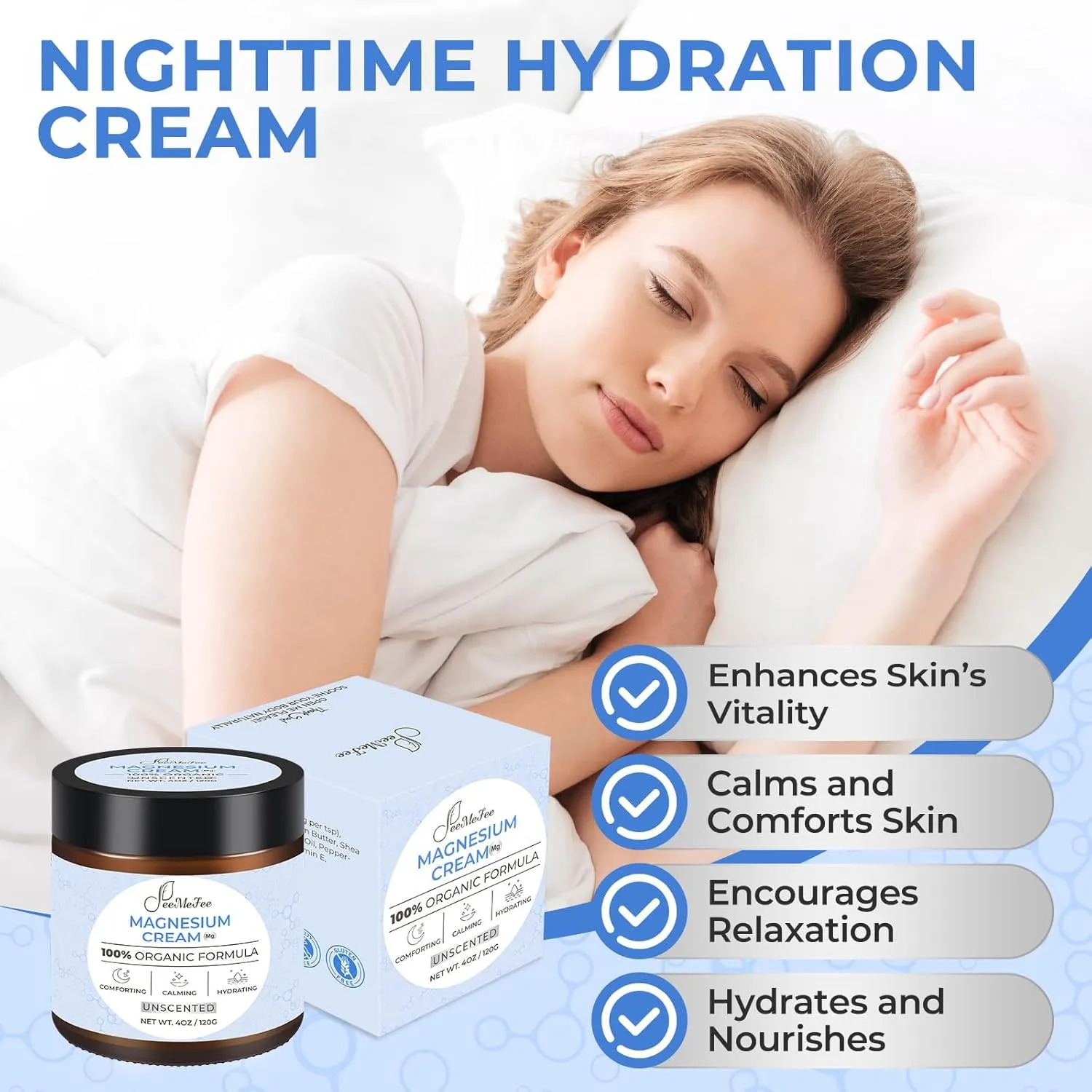 Magnesium Lotion for Sleep, Natural Magnesium Cream for Leg Cramps, Magnesium Butter with Coconut Oil, Shea Butter, Vitamin E, Safe for Kids, Unscented 4 oz
