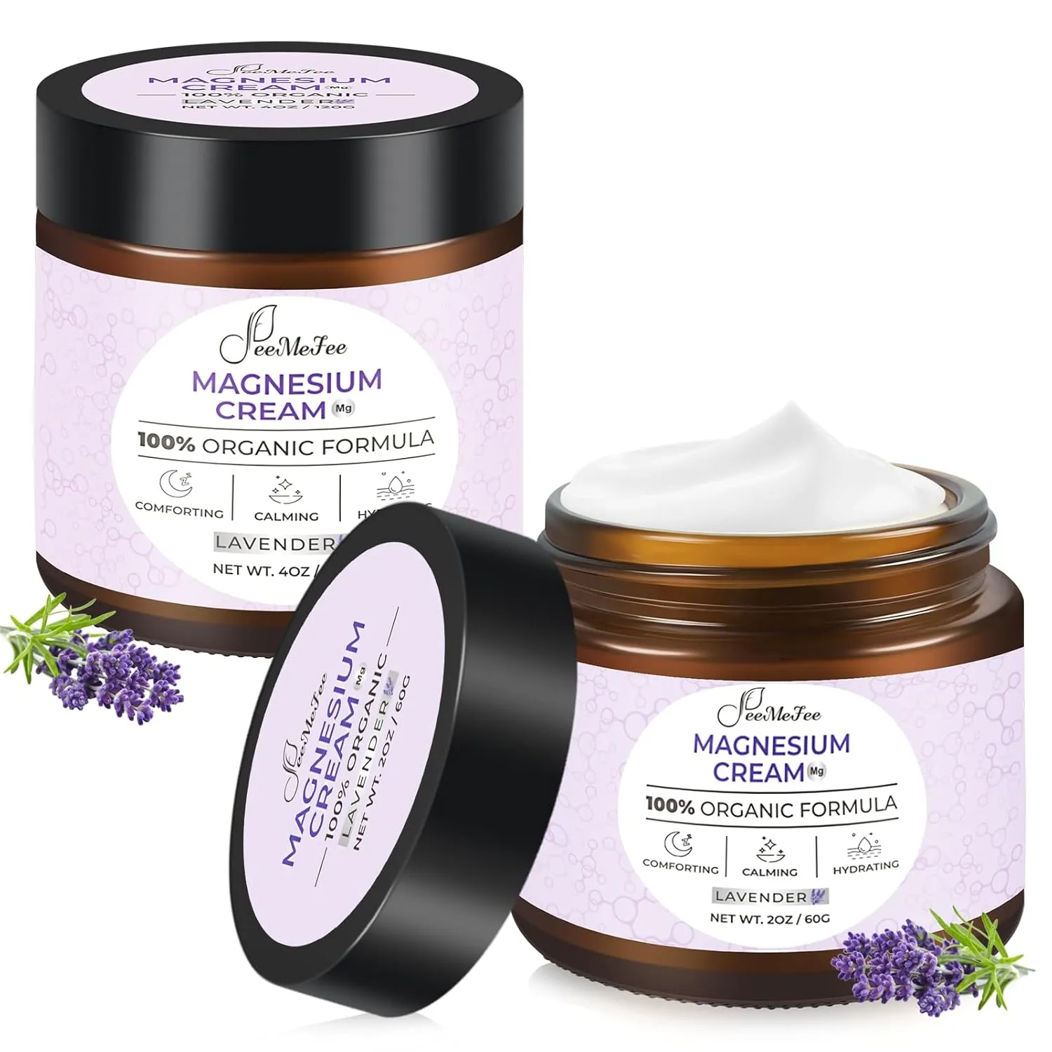 Magnesium Lotion, Natural Magnesium Cream, Magnesium Butter with Coconut Oil, Shea Butter, Vitamin E, Lavender, 6 oz