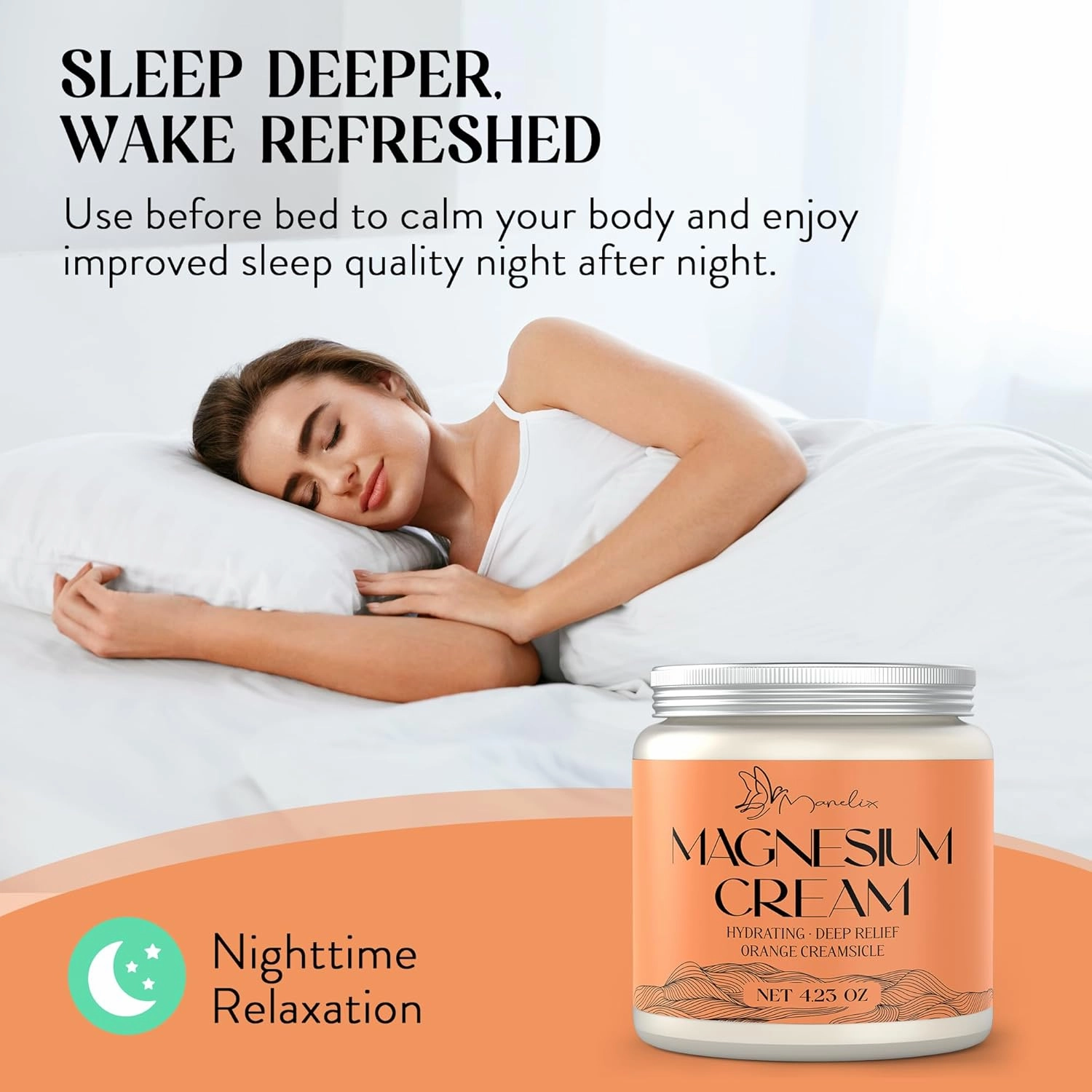 Magnesium Cream for Sleep - Topical Magnesium for Women, Muscle Relaxation, Calm, Moisturizing with Coconut Oil, Shea Butter & Hyaluronic Acid, 4.23 OZ, Safe for Kids (4.23 Ounce, Orange)