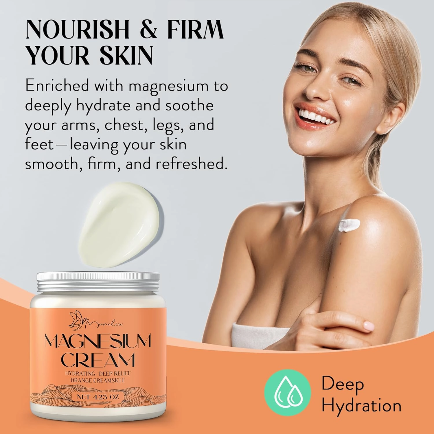 Magnesium Cream for Sleep - Topical Magnesium for Women, Muscle Relaxation, Calm, Moisturizing with Coconut Oil, Shea Butter & Hyaluronic Acid, 4.23 OZ, Safe for Kids (4.23 Ounce, Orange)