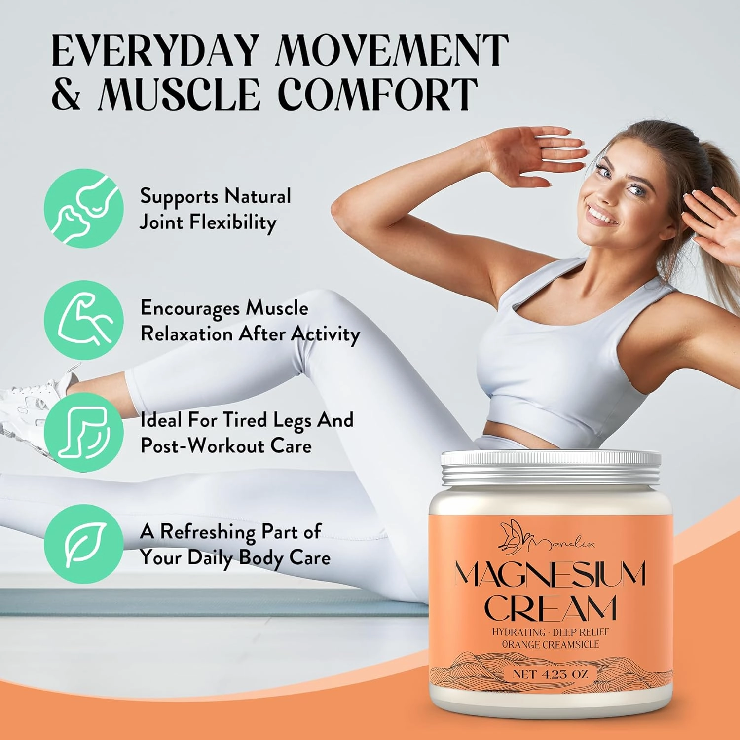 Magnesium Cream for Sleep - Topical Magnesium for Women, Muscle Relaxation, Calm, Moisturizing with Coconut Oil, Shea Butter & Hyaluronic Acid, 4.23 OZ, Safe for Kids (4.23 Ounce, Orange)