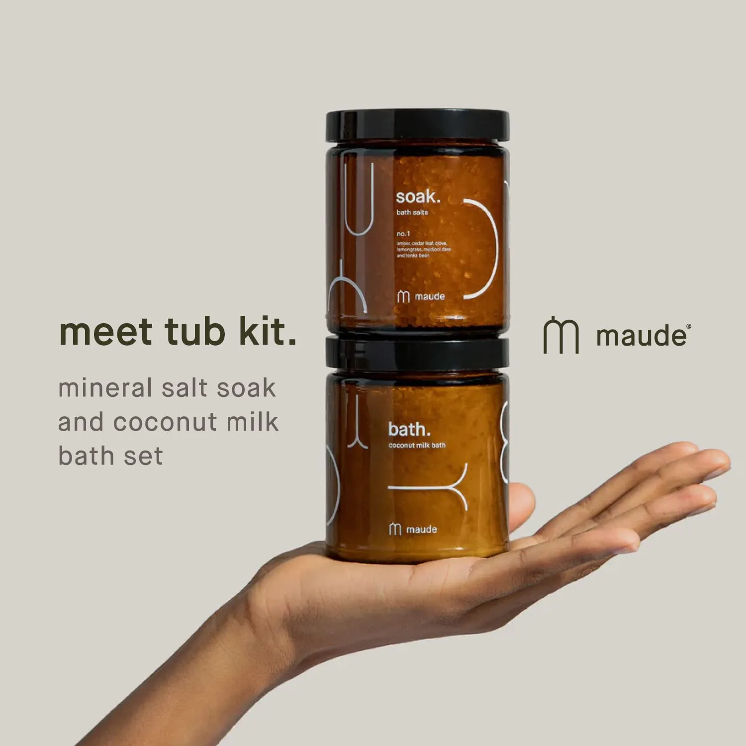 Maude Tub Kit No. 2 - Bath Salts   Coconut Milk Bath - Skin-Nourishing Dead Sea Salt   Gentle Coconut Milk Powder - Notes of Lemon   Cedarwood - Stocking Stuffers   Gifts for Women   Men (2-Piece Set)