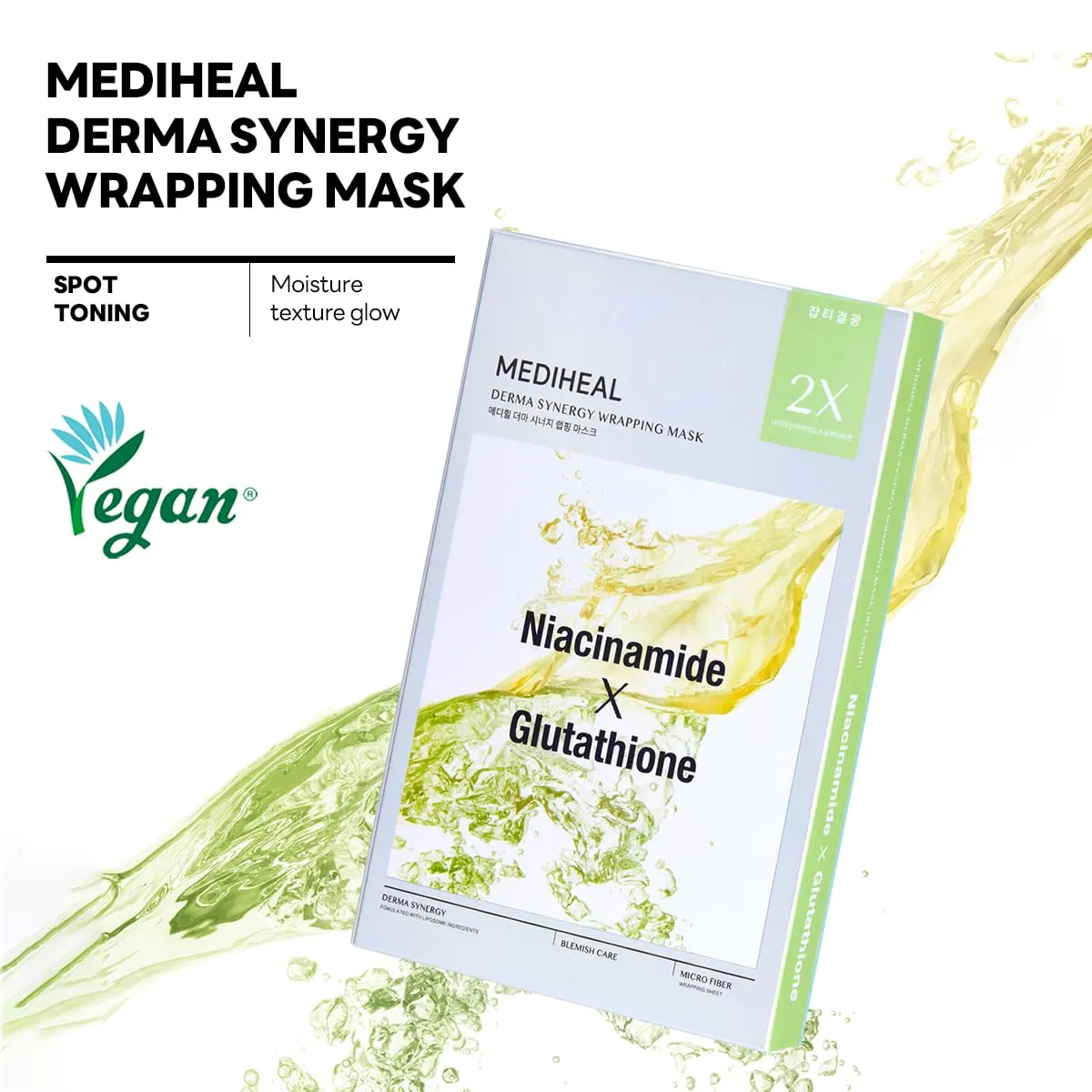 Mediheal Derma Synergy Wrapping Mask for Blemish Care (10 Packs) - Improved Blemish and Skin Brightening with Niacinamide, Glutathione