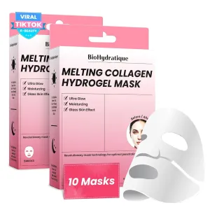 Melting Collagen Hydrogel Mask – Deep Moisturizing Treatment, Hydrating, Brightening – Collagen-Infused, Glass Skin Effect, Unscented – For Radiant Skin – Pack of 10