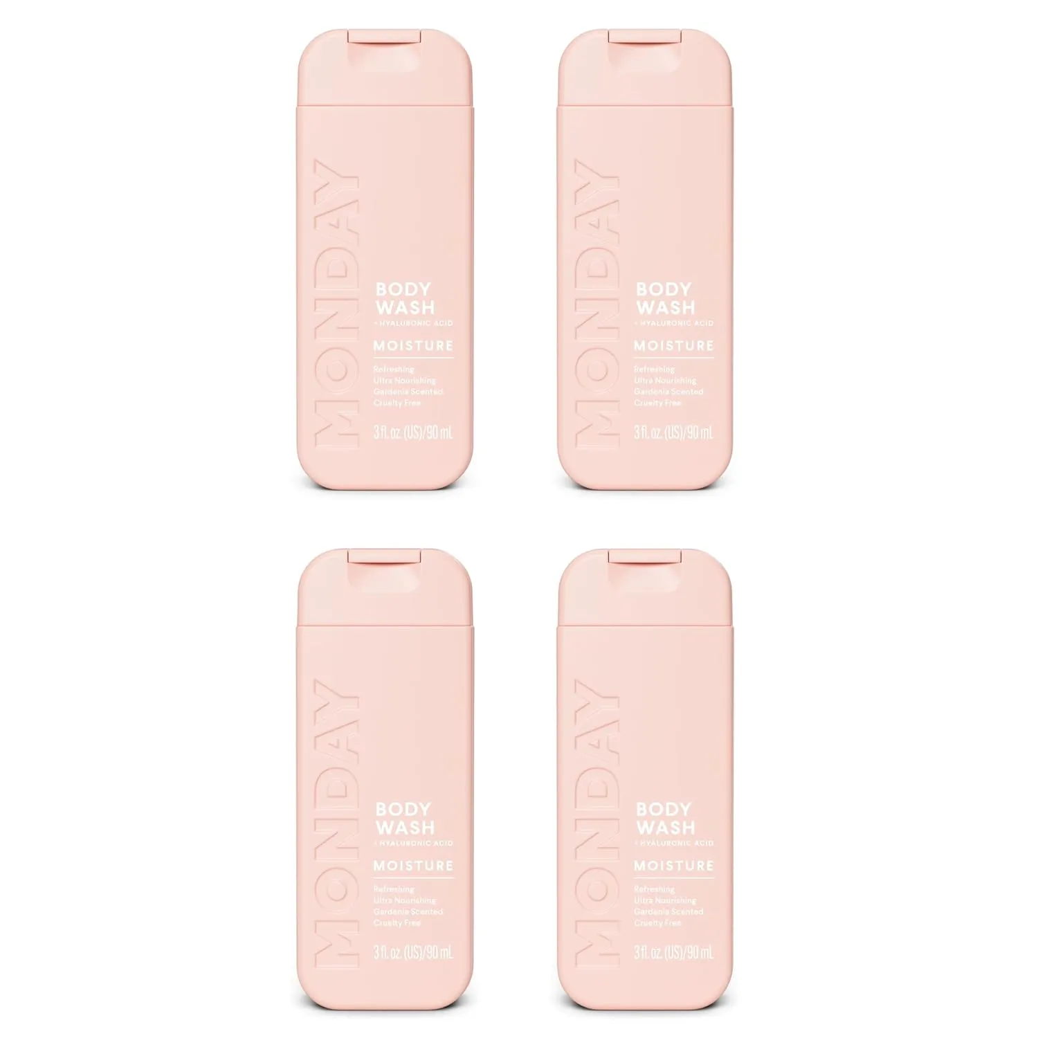 MONDAY Body Wash Moisture Travel Pack -90ML (4 Pack) - Nourishing Ingredients, Shea Butter, Coconut Oil and Grapefruit Extract, Hyrdrate and Replenish Skin