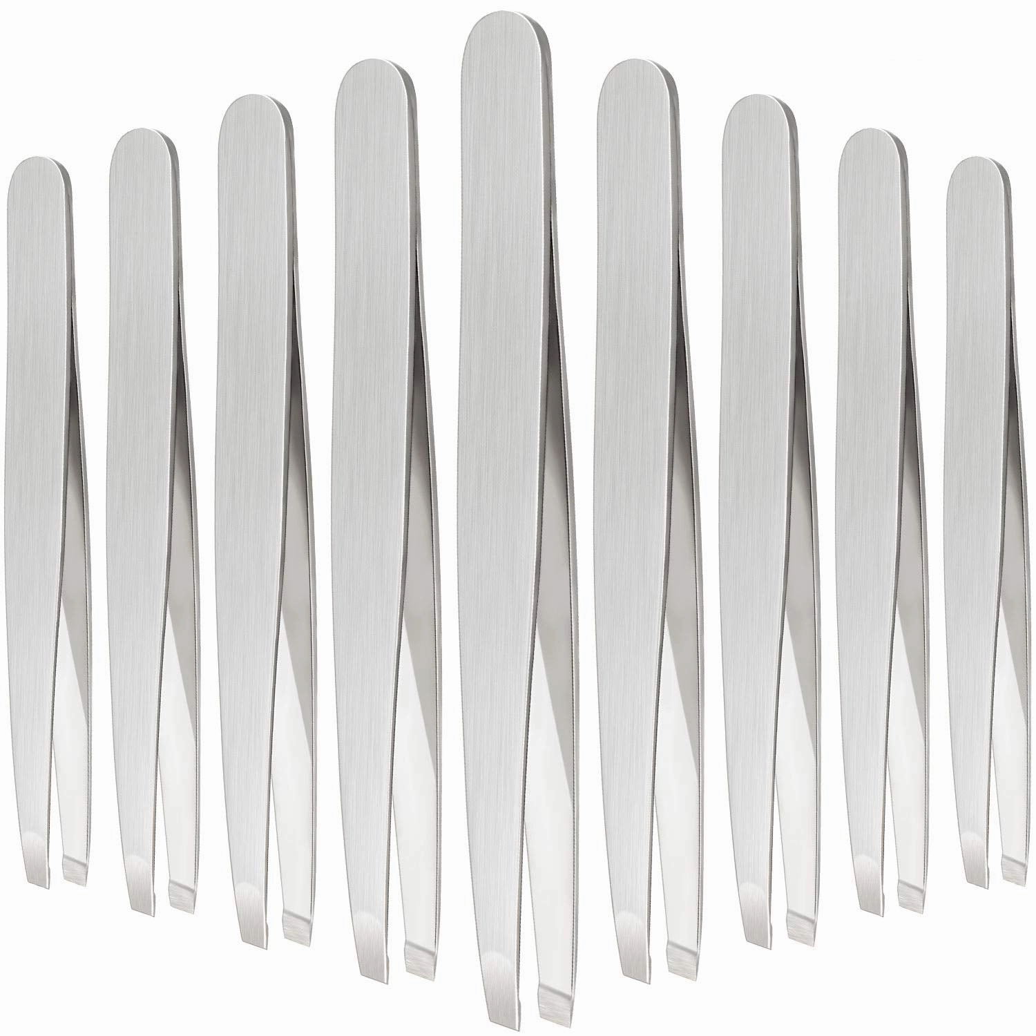 Mudder 12 Pcs Eyebrow Tweezers Set for Facial Hair Stainless Steel Slant Tip Tweezers in Bulk for Men and Women(Silver)
