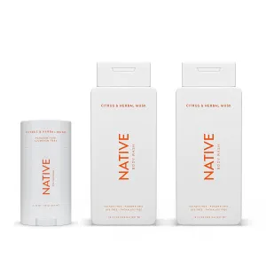 Native Body Wash and Deodorant Bundle - Men & Women - Sulfate Free, Dye Free, with Naturally Derived Ingredients - Citrus & Herbal Musk
