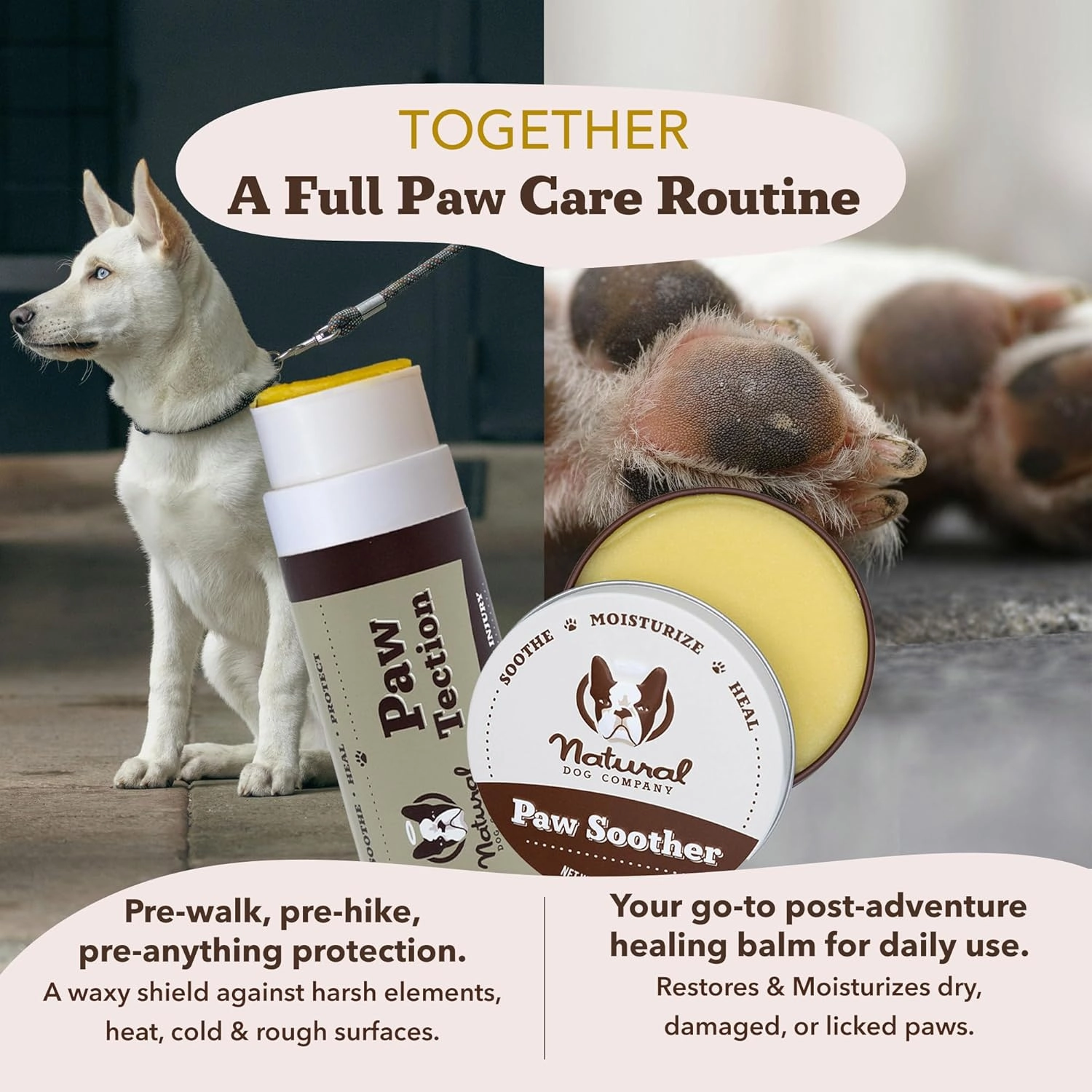 Natural Dog Company Paw Soother Balm - Soothing Cream for Dog Paws, Paw Care for Dogs, Healing Balm for Paws, Dog Paw Balm for Hot Pavement, Organic Shea Butter, Coconut Oil, Lick Safe 2 oz Tin
