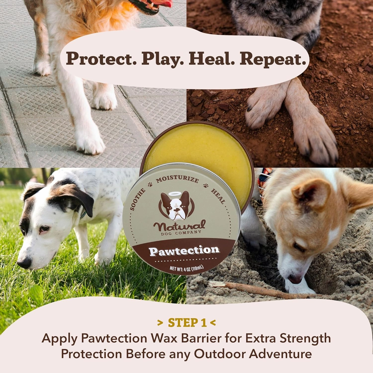 Natural Dog Company Paw Soother Balm - Soothing Cream for Dog Paws, Paw Care for Dogs, Healing Balm for Paws, Dog Paw Balm for Hot Pavement, Organic Shea Butter, Coconut Oil, Lick Safe 2 oz Tin