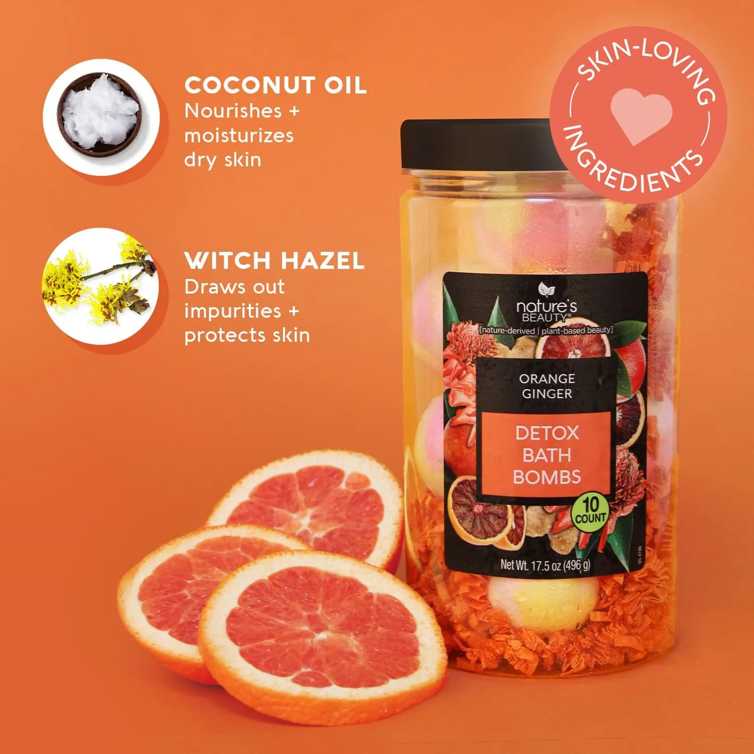 Nature's Beauty Orange Ginger Detox Bath Bomb Gift Set Multi-Pack - Luxury Fizzy Spa Bomb w/Citrus   Woodsy Patchouli Scent Made with Coconut Oil & Witch Hazel, 17.5 oz | 10 ct ea (2 Pack)
