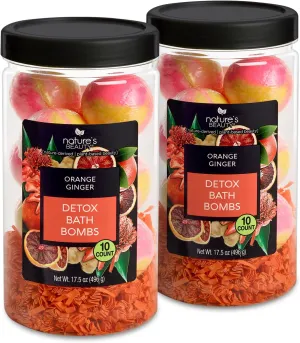 Nature's Beauty Orange Ginger Detox Bath Bomb Gift Set Multi-Pack - Luxury Fizzy Spa Bomb w/Citrus   Woodsy Patchouli Scent Made with Coconut Oil & Witch Hazel, 17.5 oz | 10 ct ea (2 Pack)