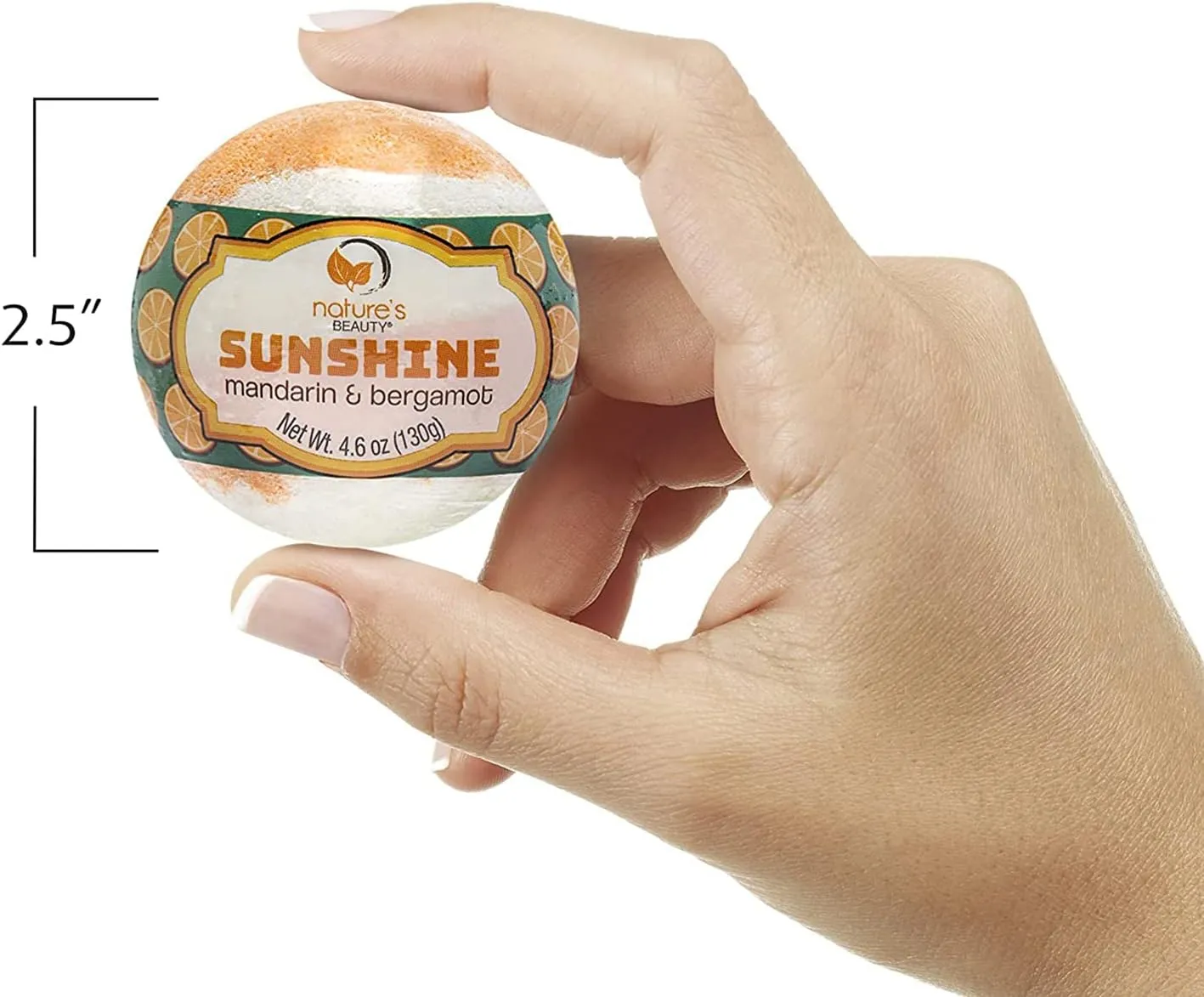 Nature's Beauty Sunshine Mandarin & Bergamot Bath Bomb Multi-Pack - Natural Hand Crafted, Non-Staining, Luxury Fizzy Spa Bomb, Nourishe Dry Skin, Made w/Coconut Oil   VIT. E, 4.6oz (4 Pack)
