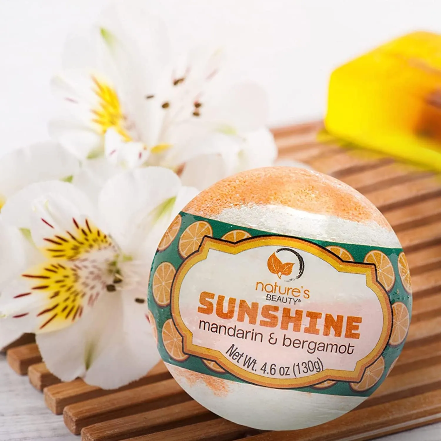Nature's Beauty Sunshine Mandarin & Bergamot Bath Bomb Multi-Pack - Natural Hand Crafted, Non-Staining, Luxury Fizzy Spa Bomb, Nourishe Dry Skin, Made w/Coconut Oil   VIT. E, 4.6oz (4 Pack)