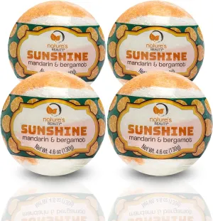 Nature's Beauty Sunshine Mandarin & Bergamot Bath Bomb Multi-Pack - Natural Hand Crafted, Non-Staining, Luxury Fizzy Spa Bomb, Nourishe Dry Skin, Made w/Coconut Oil   VIT. E, 4.6oz (4 Pack)