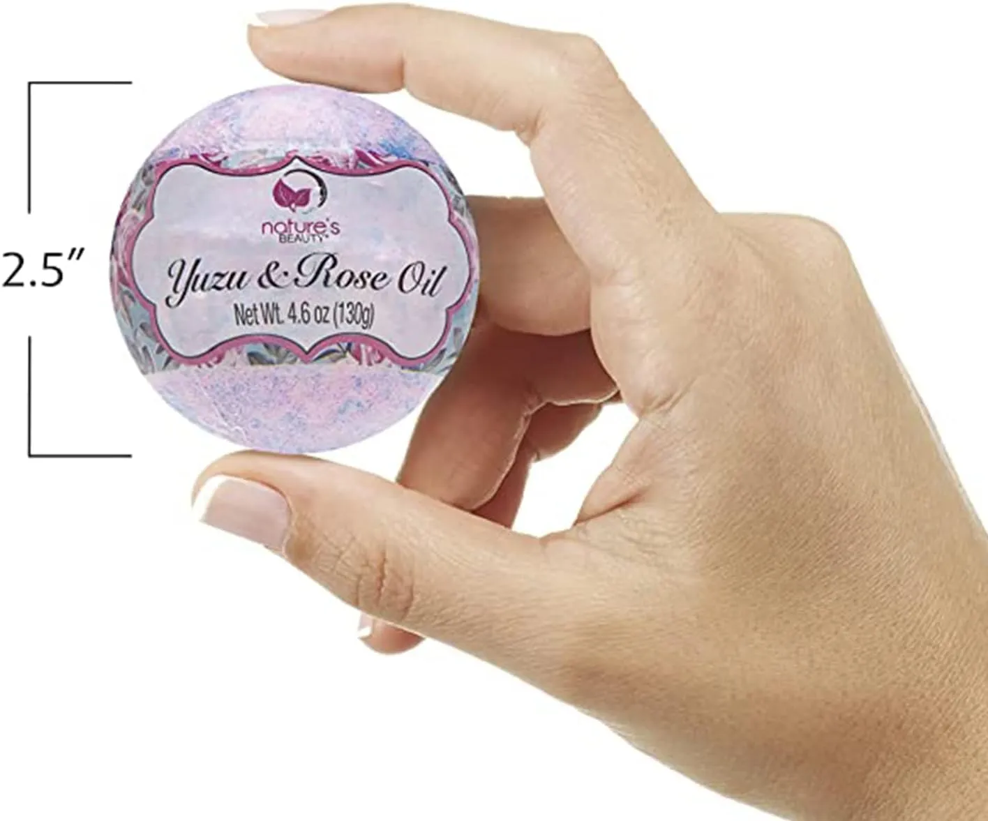 Nature's Beauty Yuzu & Rose Oil Bath Bomb Multi-Pack - Natural Hand Crafted, Non-Staining, Luxury Fizzy Spa Bomb, Nourish Dull   Dry Skin, Made w/Coconut Oil   Witch Hazel, 4.6 oz (4 Pack)