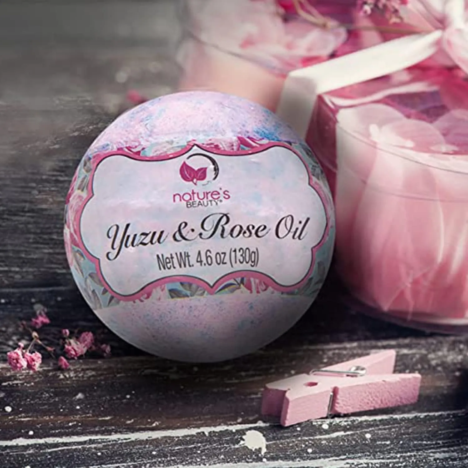 Nature's Beauty Yuzu & Rose Oil Bath Bomb Multi-Pack - Natural Hand Crafted, Non-Staining, Luxury Fizzy Spa Bomb, Nourish Dull   Dry Skin, Made w/Coconut Oil   Witch Hazel, 4.6 oz (4 Pack)