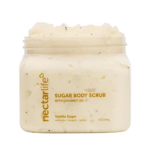 Nectar Life Exfoliating Sugar Scrub, Moisturizing Body Scrub with Coconut Oil & Shea Butter, Pre Shave Exfoliator (16 Ounce, Vanilla)