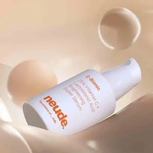 Ne.ude C-Bionic 20% Vitamin C Serum 30ml with Lactobionic Acid for Face Brightening & 24hrs Hydration with Vitamin E Red Algae Gel Kakadu Plum Glutathione.