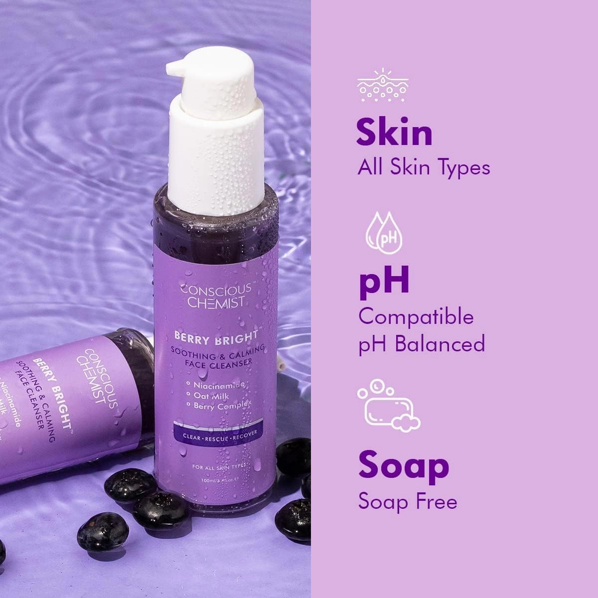 Niacinamide Face Wash | Pore Refining Brightening Cleanser for Women & Men - Berry Bright
