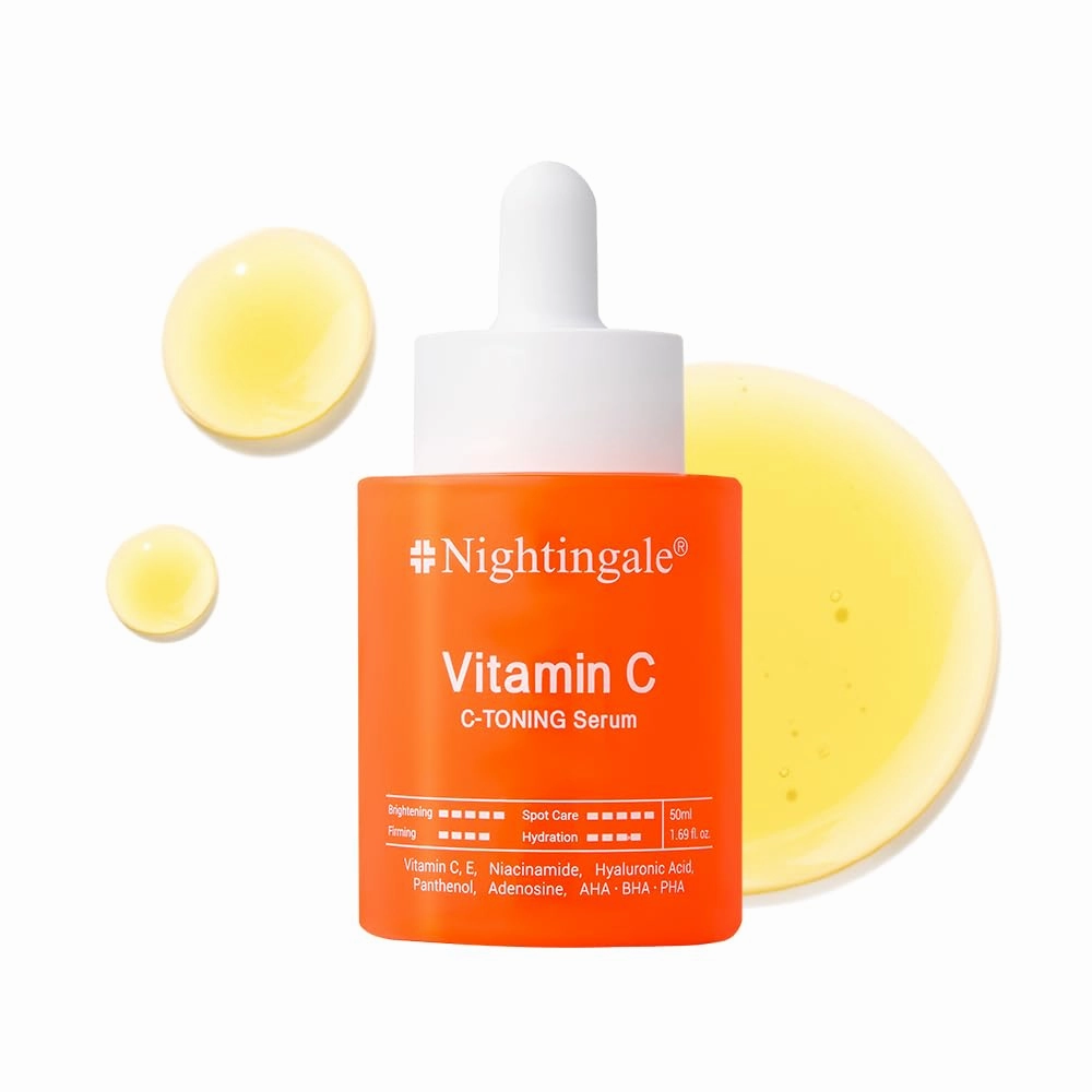 NIGHTINGALE C-TONING VITAMIN C SERUM For Face,Anti Aging and Skin Brightening with Vitamin C,Niacinamide, Hyaluronic Acid,Vitamin E,Adenosine,Reduces dark Spots, uneven skin Tone, 1.69fl.oz(50ml)